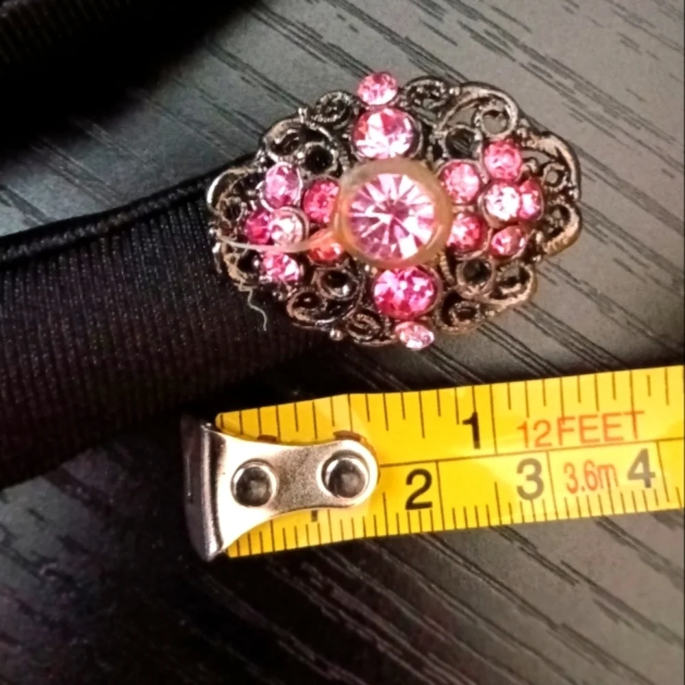 Vintage Costume Brass Filigree Ring with Elegant Pink Crystals